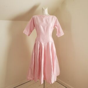 50s 60s Vintage Bubblegum Pink Taffeta Party Dress